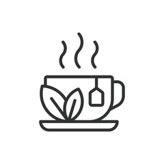 Herbal tea, in line design. Organic, natural, wellness, infusion, health, relaxation on white background vector. Herbal tea editable stroke icon.