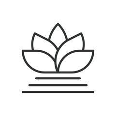 Lotus flower, in line design. Lotus flower, serenity, purity, beauty, tranquility, meditation, spirituality on white background vector. Lotus flower editable stroke icon.