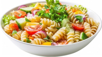 Fresh and Colorful Pasta Salad with Vegetables. Healthy Eating Concept