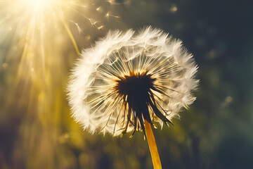 Close-up of a delicate dandelion seed head with soft, blurred background
