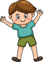 Kid boy stand happy celebrating pose
