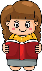Kid girl reading book illustration vector