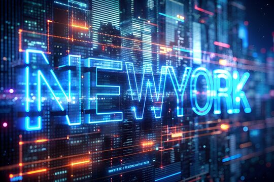 3D rendering New York text with screen effects of technological glitches