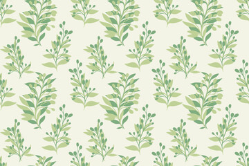 Green abstract shape branches leaves pattern. Vector hand drawing sketch. Creative tropical floral stems seamless print on a light background. Design for fashion, fabric, wallpaper, textiles