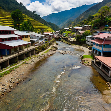 Bontoc, Mountain Province, Philippines - A stream runs through Talubin, a barangay of the town of Bontoc