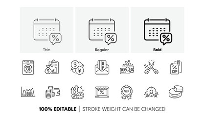 Pie chart, Launder money and Credit card line icons. Pack of Calendar tax, Difficult stress, Vip award icon. Tax documents, Inspect, Business targeting pictogram. Wallet, Report, Market. Vector