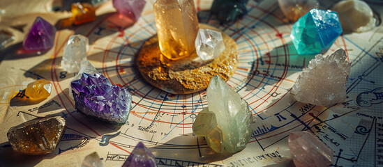 Astrology. Astrologer calculates natal chart and makes a forecast of fate Tarot cards, Fortune telling on tarot cards magic crystal, occultism, Esoteric background. Fortune telling,tarot predictions