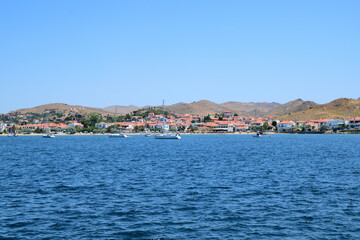 view of the town - Tourkikos Gialos bay, Myrina town, Lemnos island, Greece, aegean sea