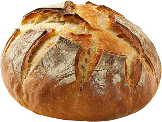 A freshly baked loaf of sourdough bread with a crispy crust and soft interior.