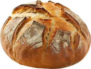 A freshly baked loaf of sourdough bread with a crispy crust and soft interior.