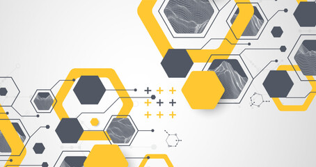 Modern science or technology abstract background using hexagonal shapes. Wireframe spot surface illustration. Vector.