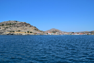 view of the town - Tourkikos Gialos bay, Myrina town, Lemnos island, Greece, aegean sea