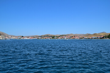 view of the town - Tourkikos Gialos bay, Myrina town, Lemnos island, Greece, aegean sea