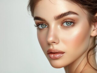 Fototapeta premium Portrait of beauty woman with perfect healthy glow skin complexion.