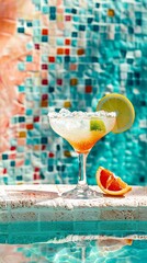 Refreshing Margarita by the Pool - Perfect Summer Drink with Citrus Garnish. Summer drink concept