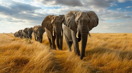 Elephant Herd: A group of elephants moving together across the savanna.
