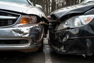 Fototapeta premium car accident. frontal crash of two cars closeup