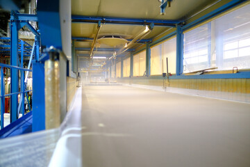 Inside the foaming line. Polyurethane foam production line