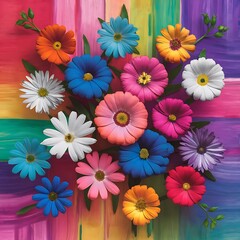 Fototapeta premium Beautiful spring flowers on a colored background