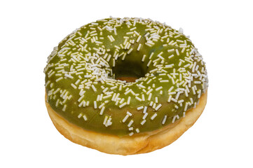 green icing donut with sugar sprinkles, isolated, transparent background, png