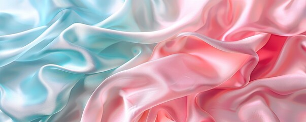 Fototapeta premium Close-up of pink and turquoise silk fabric draped elegantly together
