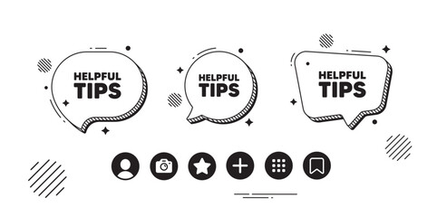 Helpful tips tag. Speech bubble offer icons. Education faq sign. Help assistance symbol. Helpful tips chat text box. Social media icons. Speech bubble text balloon. Vector