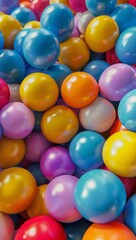 Vibrant background of colorful, glossy plastic balls creating a playful and joyful atmosphere
