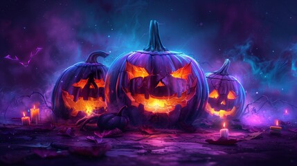 Naklejka premium Illuminated Jack OLanterns On A Spooky Halloween Night