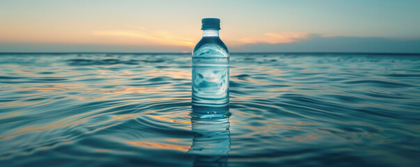 Pure water in a bottle on the background of the sea