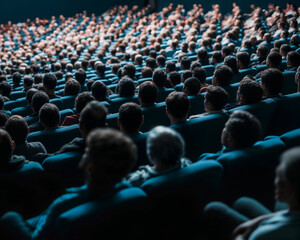 Audience sitting in theatre seating watching a presentation on stage