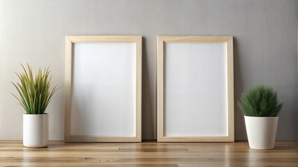 Two blank photo frames for mockup, 3D rendering