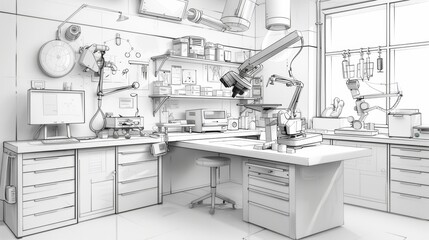 Future of Healthcare: AI-Powered Medical Research Lab in Charcoal Drawing Effect