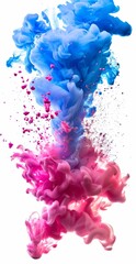 Vibrant blue and pink ink swirling in water, creating a colorful artistic explosion