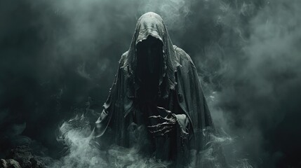 Smoky scary dark background with copy space, Halloween poster idea.
