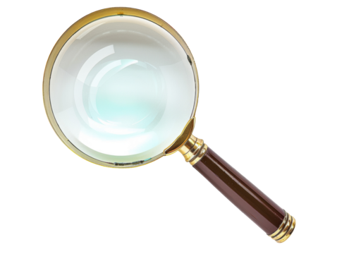A magnifying glass with a wooden handle