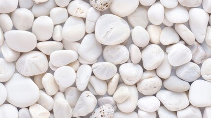 Seamless close-up of smooth white pebbles forming a uniform and calming texture, ideal for spa or zen garden concepts. Serene natural stones.