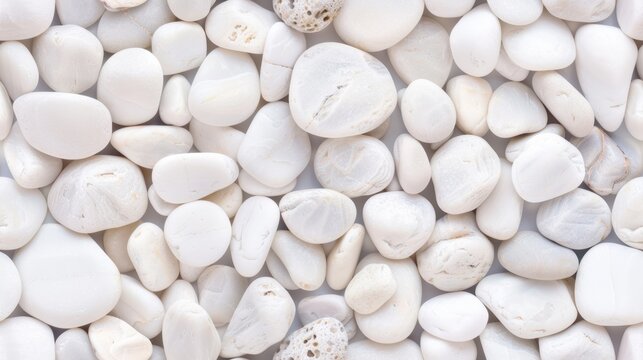 Seamless close-up of smooth white pebbles forming a uniform and calming texture, ideal for spa or zen garden concepts. Serene natural stones.