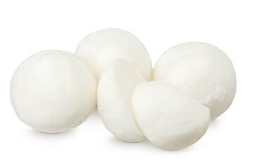 Mini mozzarella balls isolated on white background with full depth of field.