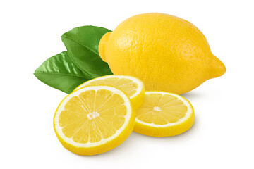 Ripe lemon slices isolated on white background with full depth of field.
