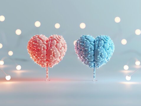 Emotional Engagement Glowing heart and brain icons with softly lit engagement data