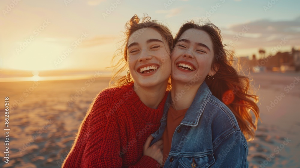 Canvas Prints friends smiling at sunset