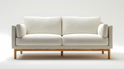 An isolated leather sofa with cushions on a white background, suitable for comfortable seating in a modern home