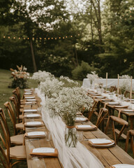 Beautiful rustique outdoor wedding location / venue in summer by daylight with table decor