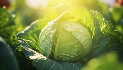 photography of dew covered cabbage growing in the garden_9