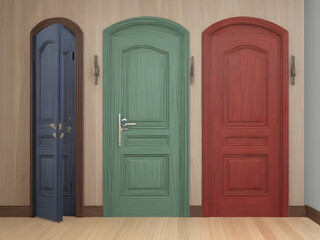Obraz premium wooden door in the town door, wood, wooden, entrance, house, architecture,Ai generated 