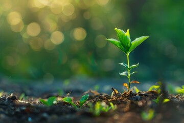 Sun-kissed Sapling: A Tiny Tree Thrives in an Eco-Friendly Garden