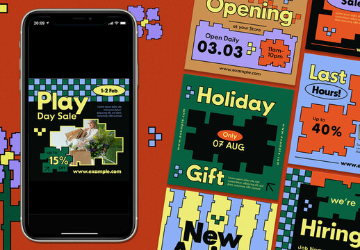 Colorful Modern Retro Pixel Fashion Sale Instagram Set