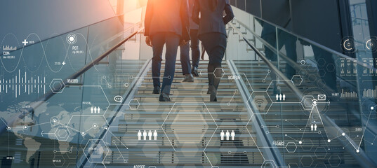 Business people climbing the stairs and business strategy concept