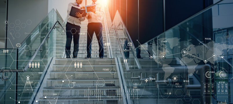 Engineers working on site and design documents concept