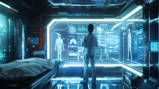 Futuristic Medical Technology Interface in Hospital Room - Generative AI